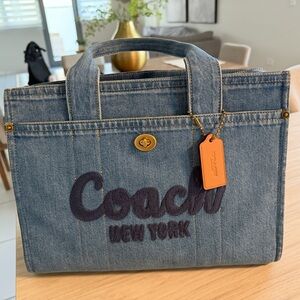 Coach Blue Denim Tote with Gold Accents